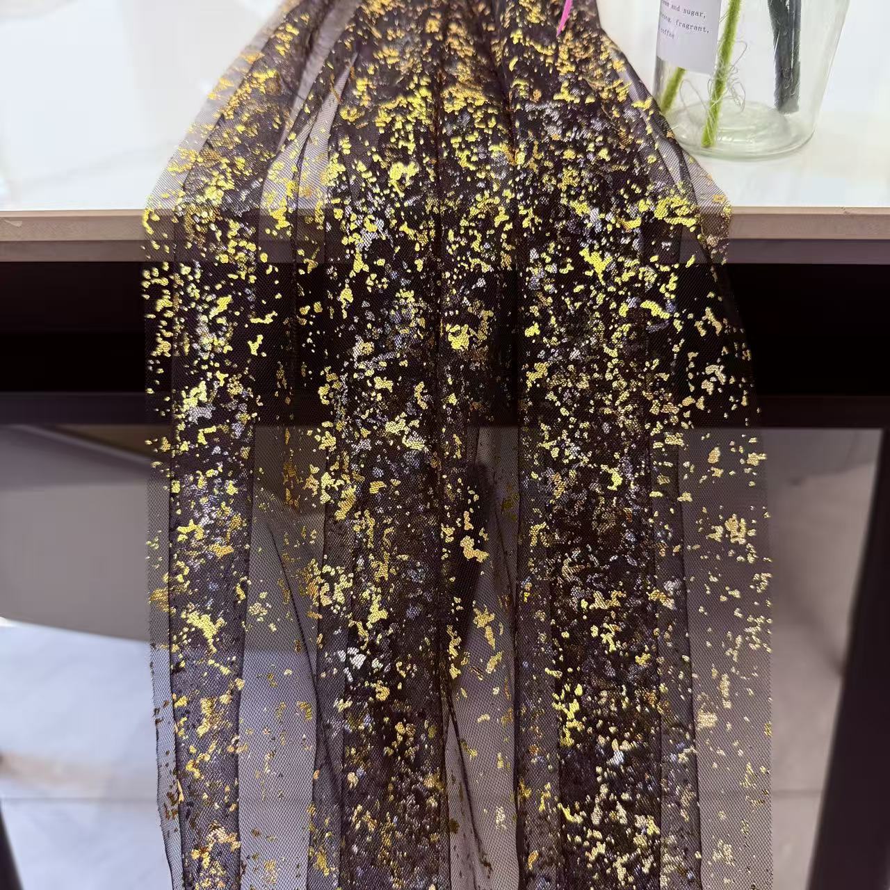 Christmas Table Runner - Zwarte gouden tafelloper met hete-stempeltechniek, doorschijnende