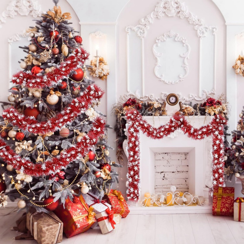 Tinsel Garland Decoration - 1 st Kerst Klatergoud Sneeuwvlok Rode