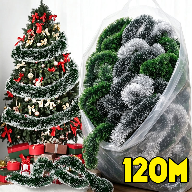 Tinsel Garland Decoration - Groen Wit Sneeuw Kerst Tinsel Garland