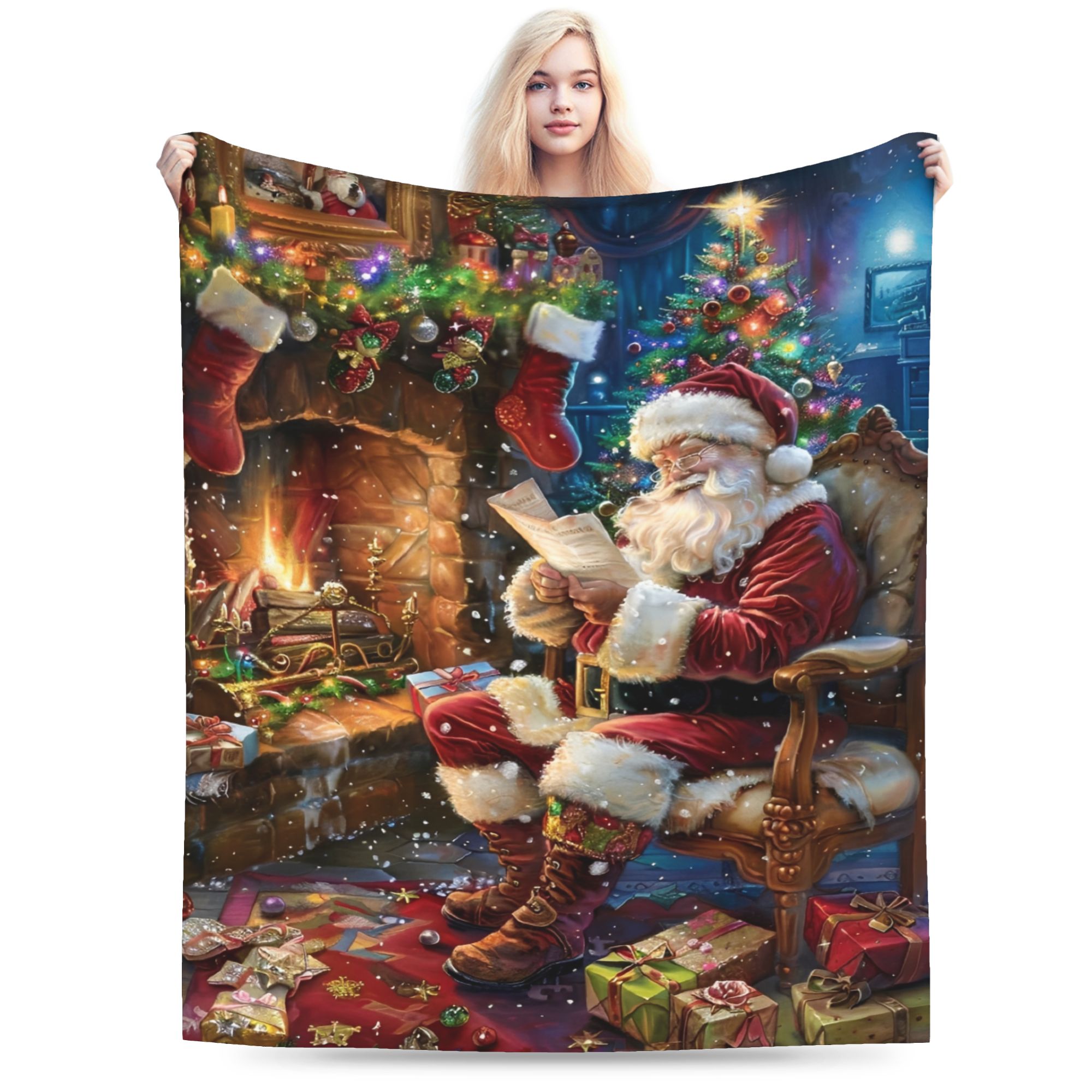 Christmas Throw Blanket - Kerstman Kerst Flanellen Deken Warme Zachte