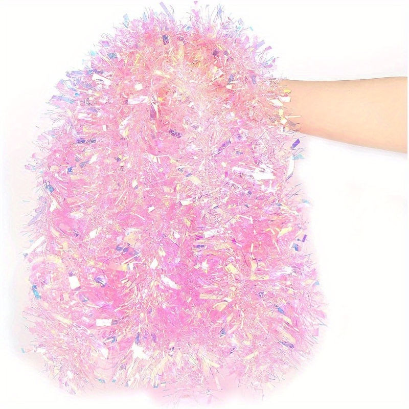 Tinsel Garland Decoration - 13ft roze kerstgirlande, roze glinsterende decoratie