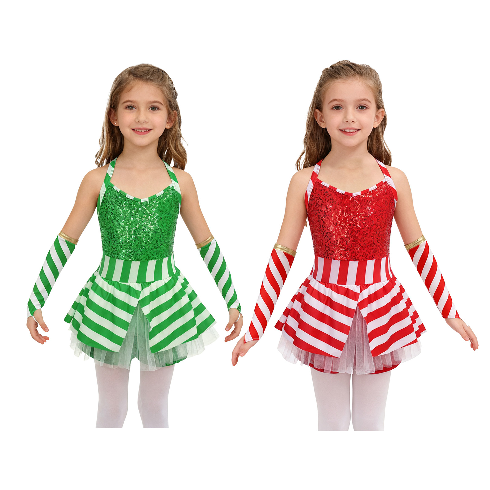 Elf Costume Christmas - Meisjes Kerst Candy Cane Dance Santa