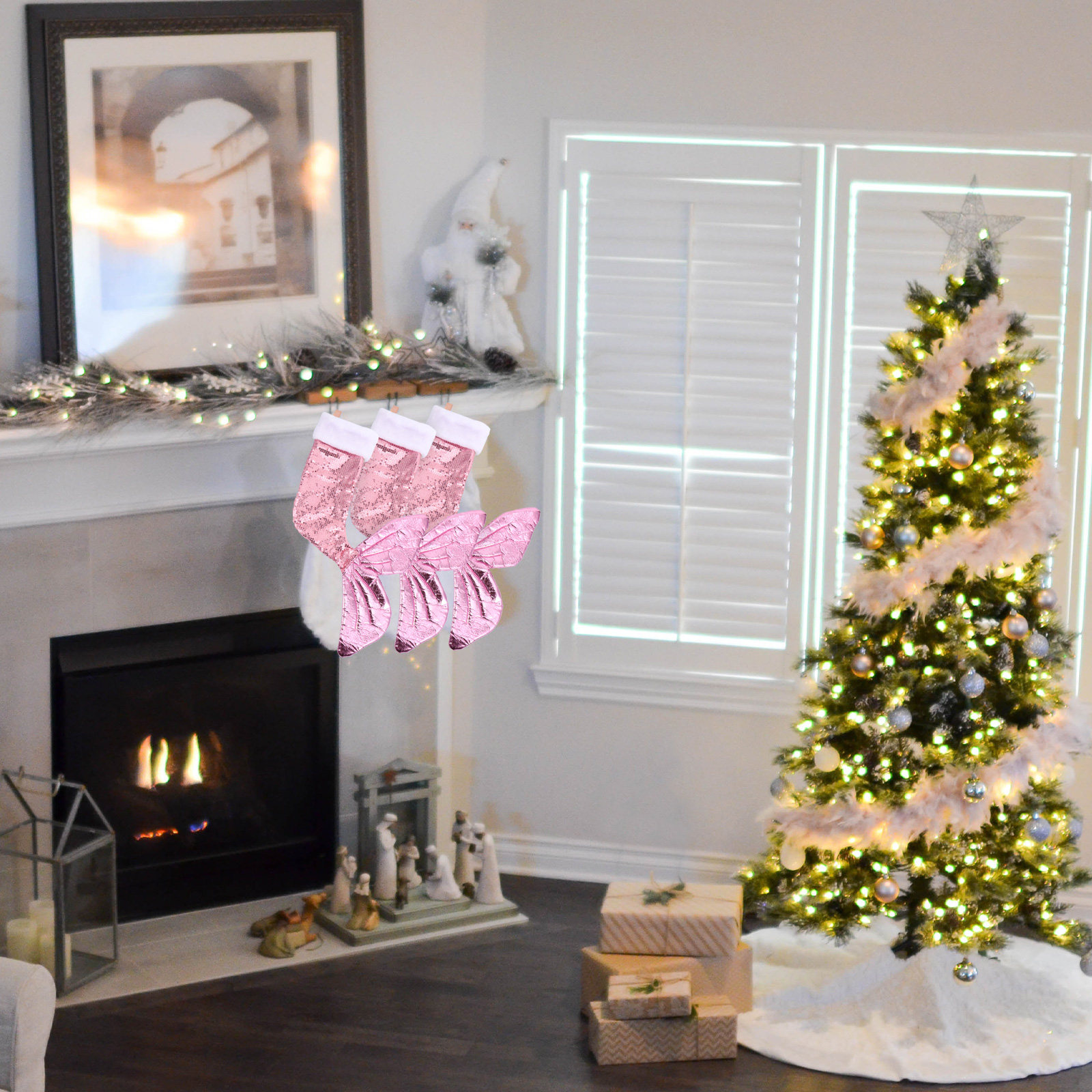 Christmas Stocking Hanging - Pailletten Zeemeerminstaartkous Kerstdecoratie Hangende ornamenten Ambachten