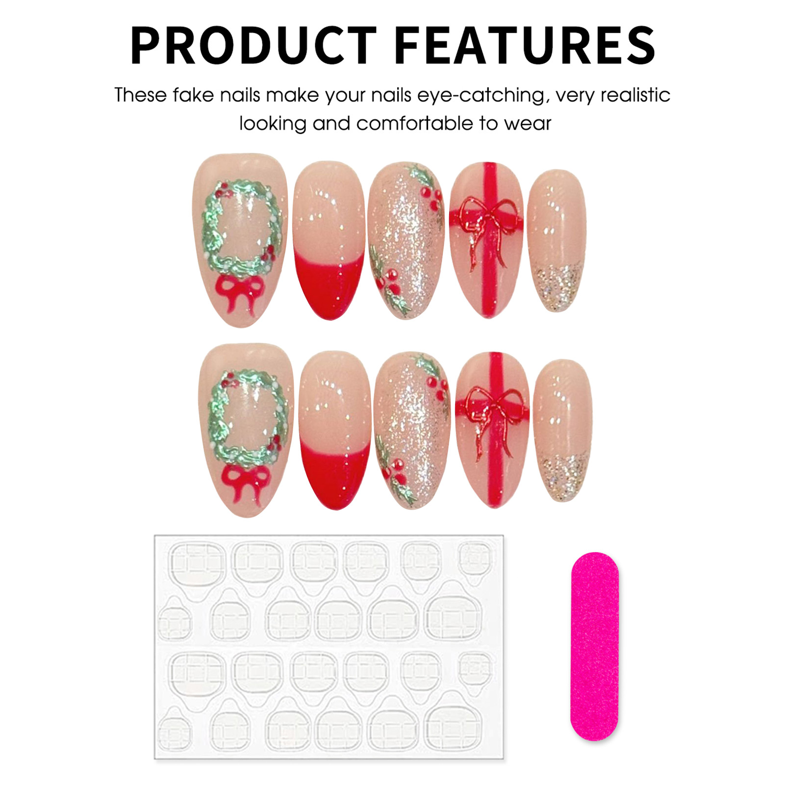 Amandelvormige opdruk nagels m - Christmas Wreath Fake recensie en prijs