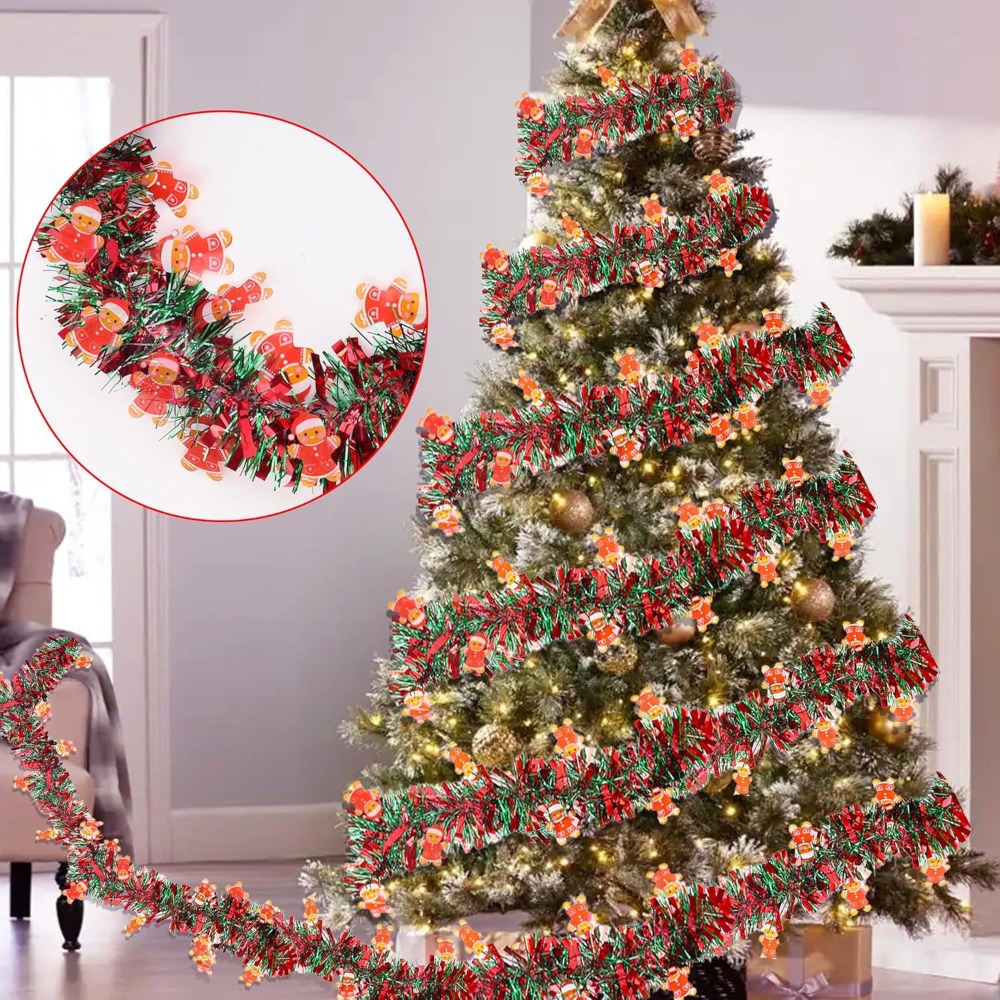 Kerstglinstergordijn rood groe - Tinsel Garland Decoration recensie en prijs