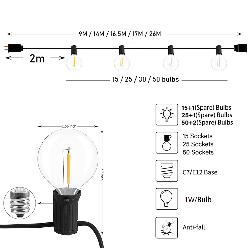 7/26M Festoen LED Globe String - Led Fairy String Lights recensie en prijs