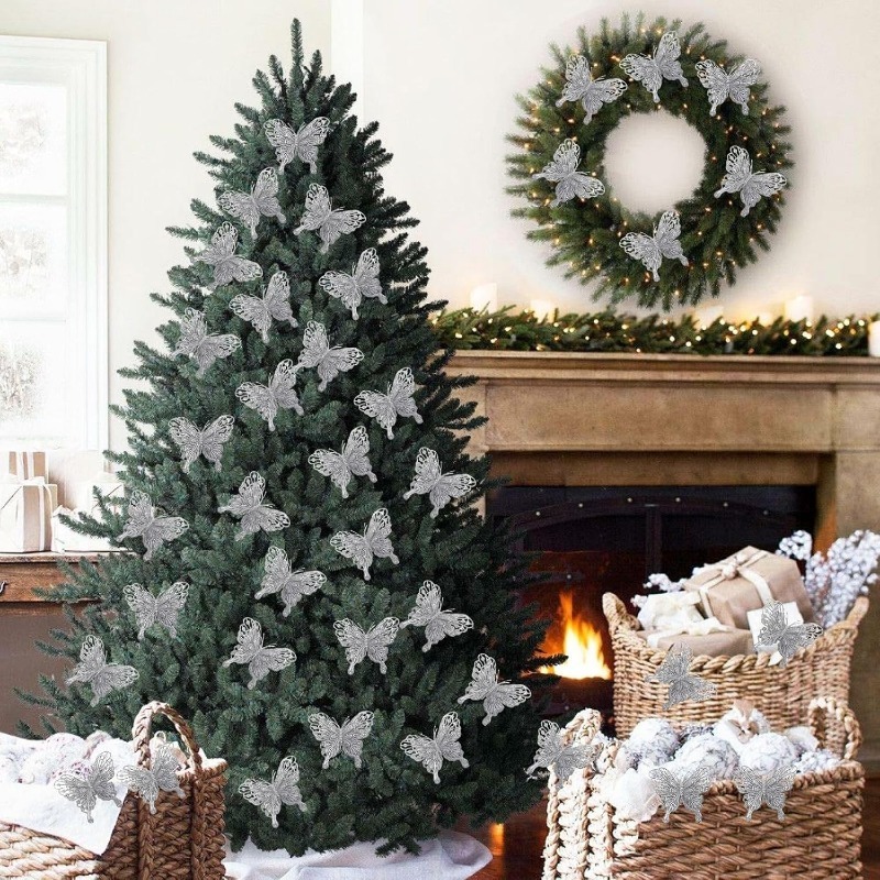 Zilveren glitter holle vlinder - Christmas Wreath Fake recensie en prijs