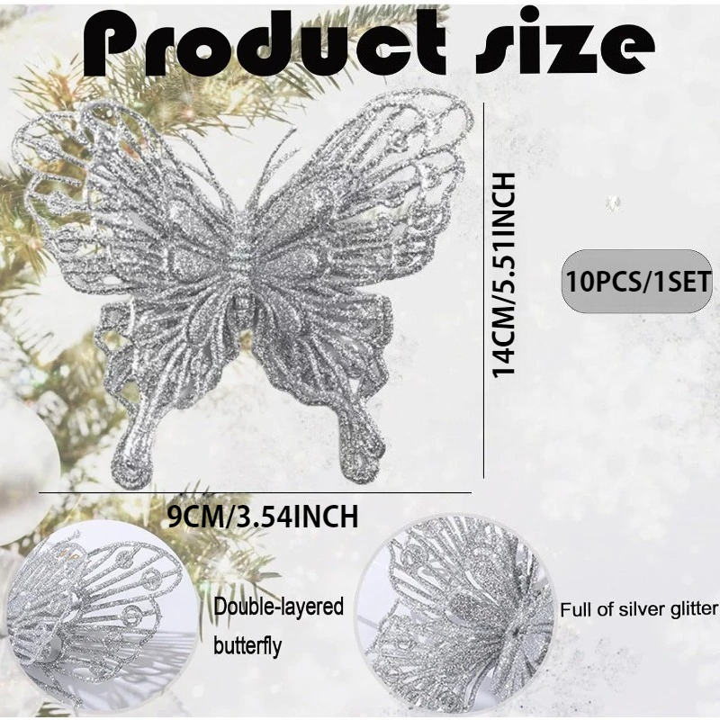 Zilveren glitter holle vlinder - Christmas Wreath Fake recensie en prijs