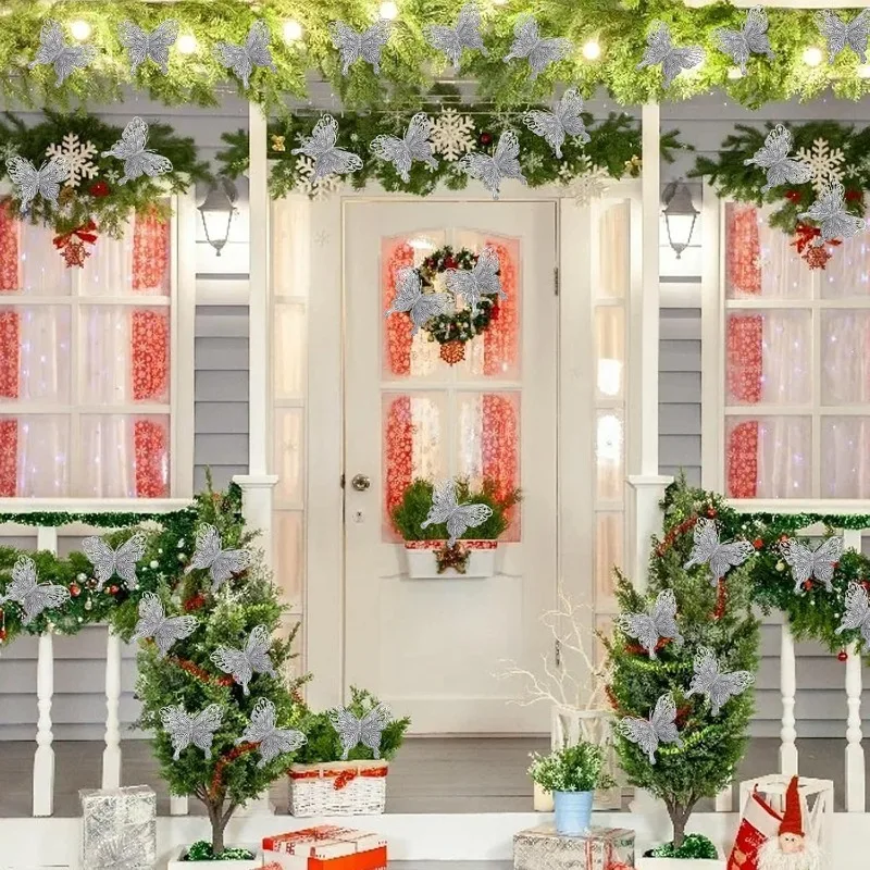 Zilveren glitter holle vlinder - Christmas Wreath Fake recensie en prijs